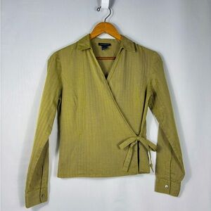 100% Cotton Ann Taylor Green Wrap Blouse